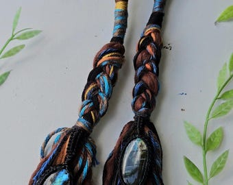 Labradorite Macrame Crystal Hair Wrap Extension. Mixed Earthy Tones. Hippie Style Fairy Lock Dread Extension