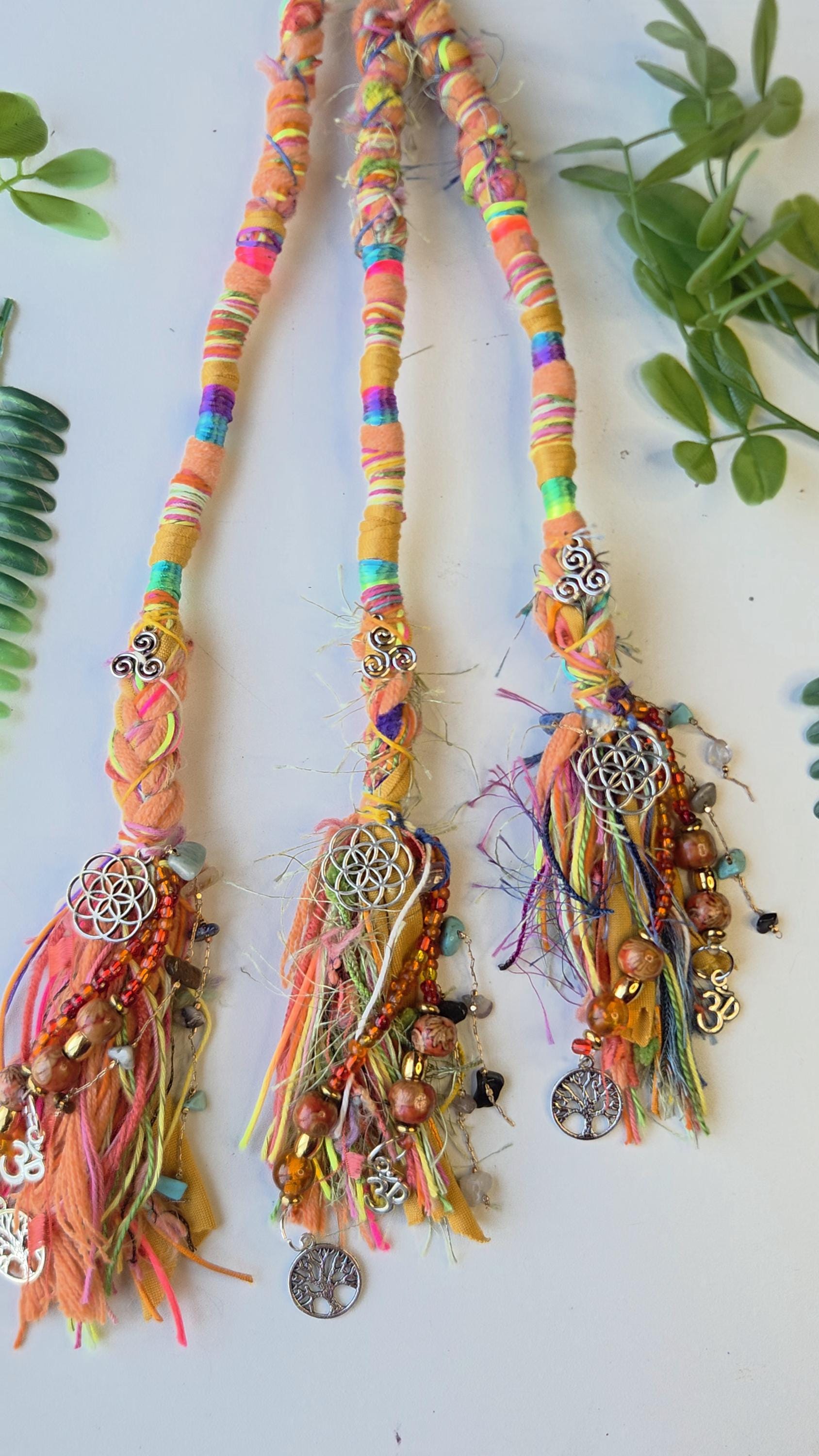 Rainbow Hair Wrap Dread Extension. 7 Crystals & Charms. Hippie Style Dreadlock Accessory