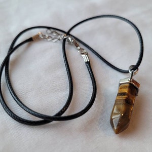 Tigers Eye Crystal Necklace. Vegan Leather