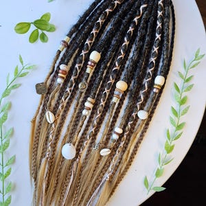 20 18inch Brown Ombre Dreadlock and Braid Extension Pony, Seashells, Crystals, Cuffs  Charms, Beads Dreads and Wraps. Dread Extension