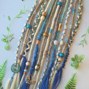 Long Blonde Ombre & Blue Dreadlock Extensions with Crystals ( 12 x 24-26 inch long ) Beachy boho temporary Braid in Synthetic SE Dreads