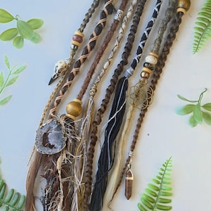 Haarband, Dread & Zopfgummi. 40-55 cm gestufte Längen. Erdiges Blond, Schwarz Braun Viking Style. Kristalle, Heilige Geometrie, Runen