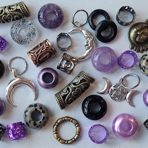 Crystal Night 30 x Dread Bead Pack with Amethyst Black Goldstone, Dalmatian Jasper and mixed Beads, Cuffs and Charms