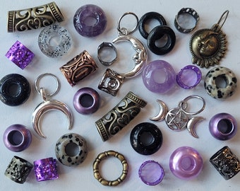 Crystal Night 30 x Dread Bead Pack with Amethyst Black Goldstone, Dalmatian Jasper and mixed Beads, Cuffs and Charms