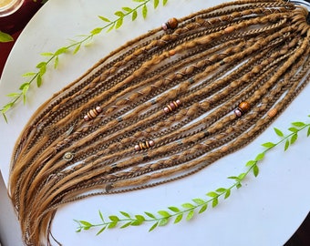 24 Long Dreadlock & Braid Extensions Pony, Tigers Eye and Jasper Crystals Cuffs Charms Beads Wraps. Boho Dread Extensions