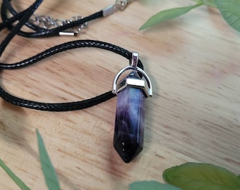 Amethyst Crystal Necklace, Vegan Leather