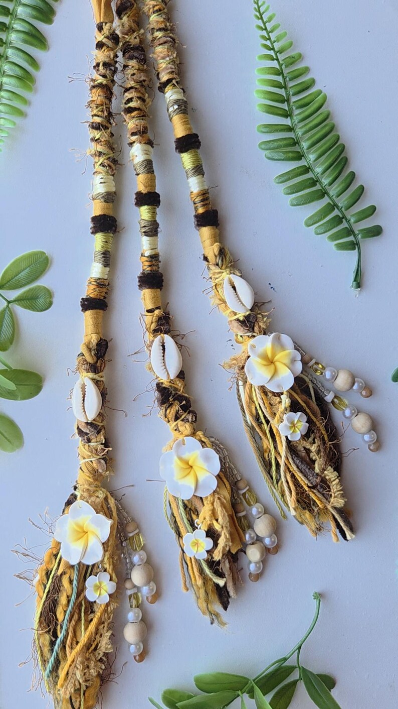 Cowrie Shell, Frangipani & Jasper Hand Beaded Hair Wrap Extension ...