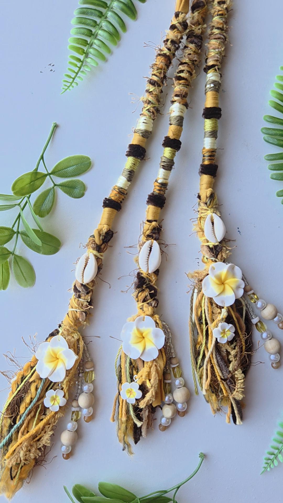 Cowrie Shell, Frangipani & Jasper Hand Beaded Hair Wrap Extension ...