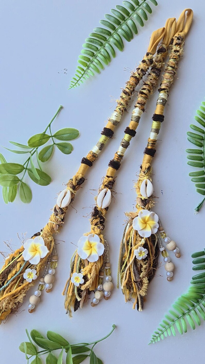 Cowrie Shell, Frangipani & Jasper Hand Beaded Hair Wrap Extension ...