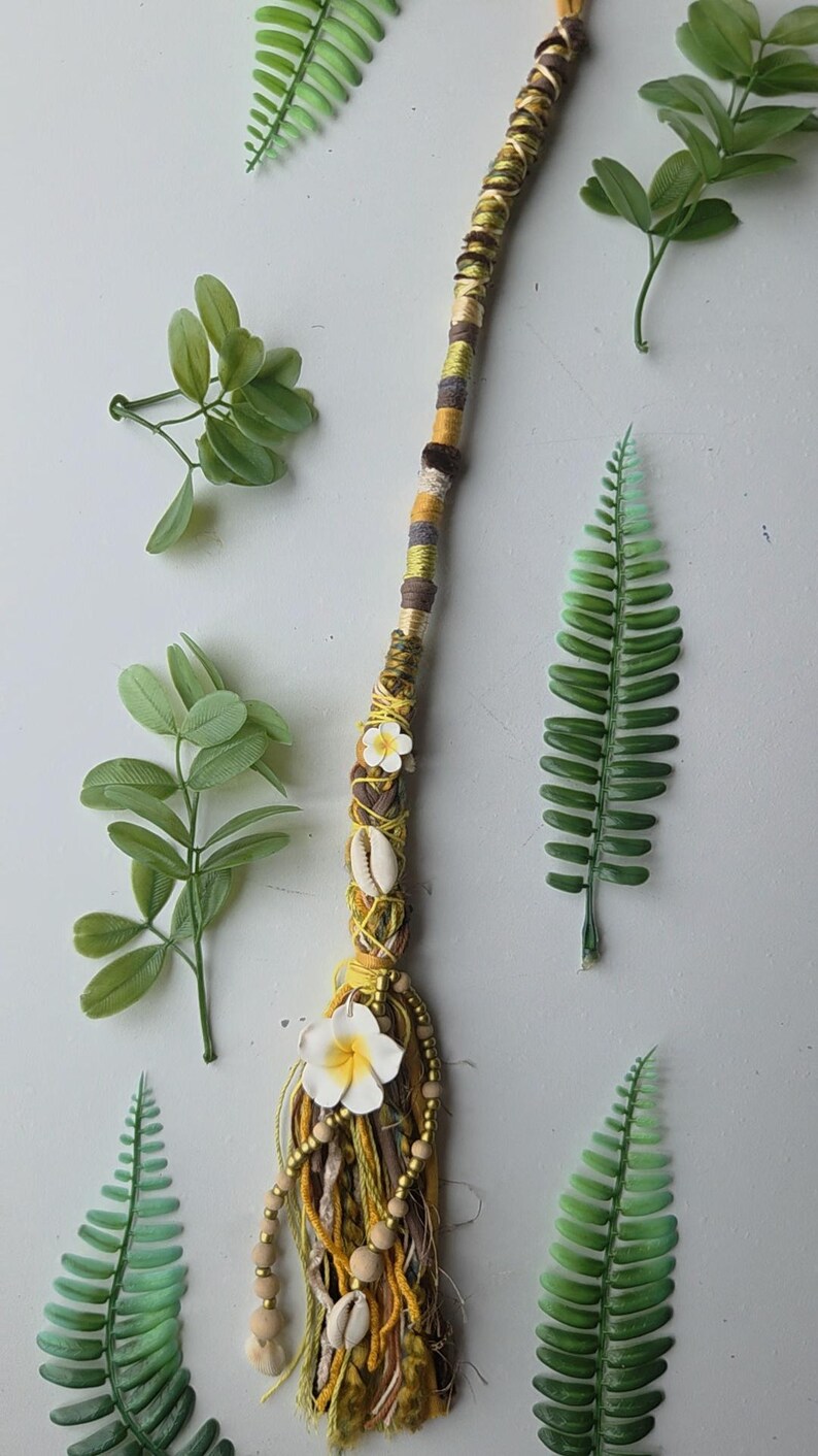 Cowrie Shell, Frangipani & Citrine Crystal Hand Beaded Hair Wrap ...