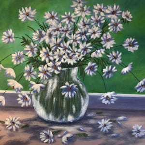 Gemälde Öl handgefertigt mit Rahmen Blumen Bild Original daisies