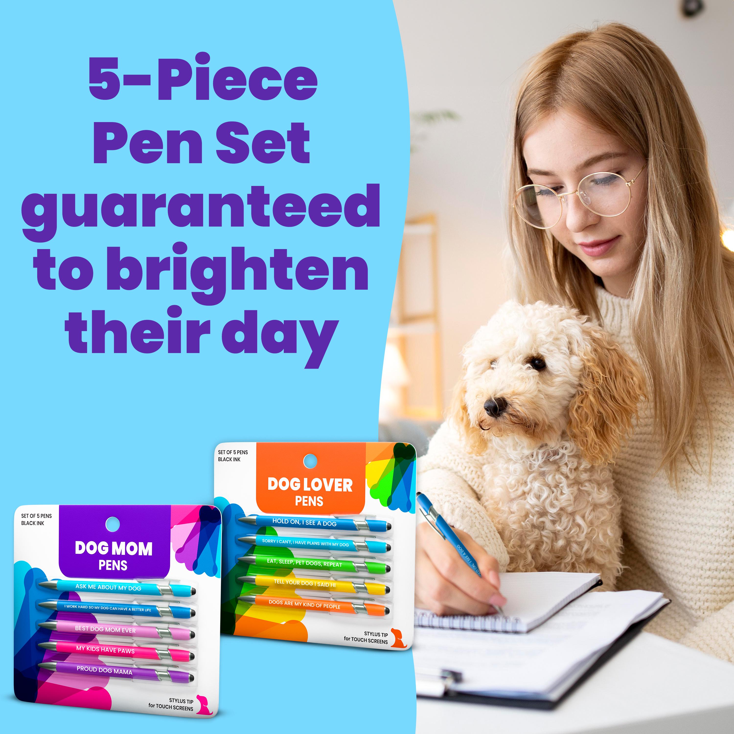 Funny Dog Mom Pen Set – 5 Pack Stylus Touchscreen Pens With Hilarious Dog Quotes, Perfect Dog Lover Gifts For Women
