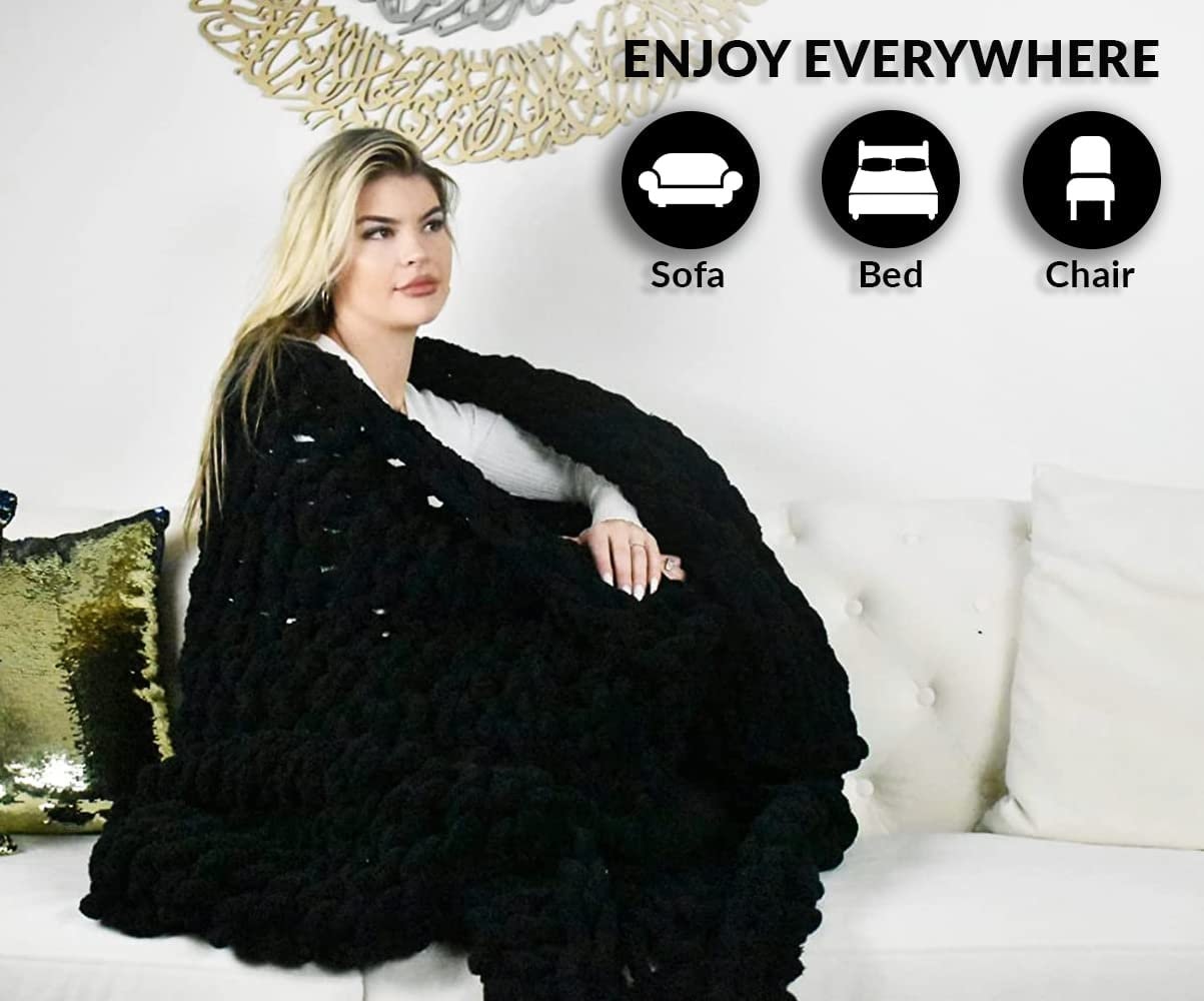 Chunky black throw blanket sale