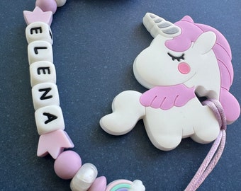 Personalized Baby Gift | Pacifier Clip | Silicone Teether | Custom Teether | Unicorn | Baby Accesories | Baby Showe Gift | purple| girl