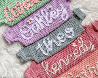 Baby Name Sweater, MINT + ROSE only, 100% Organic Cotton, Personalized Baby Sweater with Name, Embroidered Baby Sweater, OVERSIZED 3M - 5T