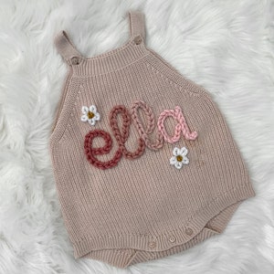 Baby Name Romper, 100% Organic Cotton, Personalized Baby Romper with Name, Embroidered Baby Romper, OVERSIZED 6M 24M, Sand Color image 5