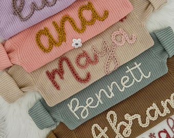 Baby Name Sweater, Newborn Gift, Personalized, Hand-Embroidered, OVERSIZED 0M-6T