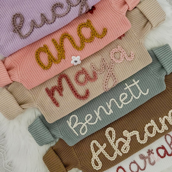 Baby Name Sweater, Newborn Gift, Personalized, Hand-Embroidered, OVERSIZED 0M-6T