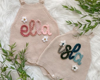 Baby Name Romper, 100% Organic Cotton, Personalized Baby Romper with Name, Embroidered Baby Romper, OVERSIZED 6M - 24M, Sand Color