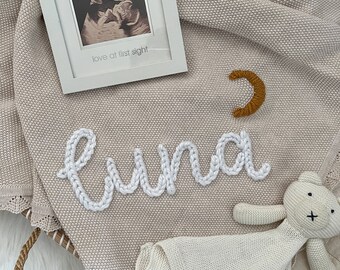 Personalized Baby Name Blanket, 100% Cotton, Personalized Toddler Blanket with Name, Embroidered Baby Blanket