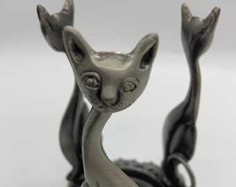Cat Trio Tall Statuesque Feline Egyptian Style Tealight Votive Holder Silver Plated Zinc Alloy Finish Gift Idea