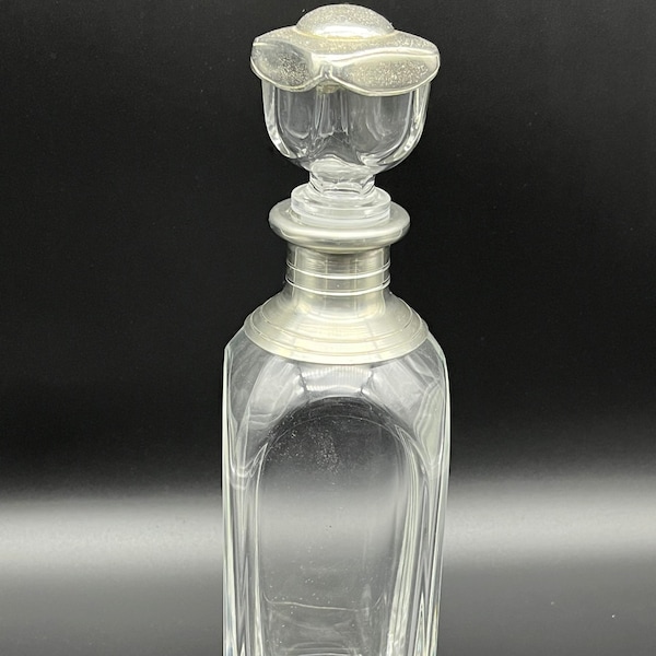 Art Deco  Fine Crystal and Pewter Etain Rein Zinn Decanter Made by Brescia Feltro, Rome Italy, Barware Serving Ware fine Dinning Decor Gift