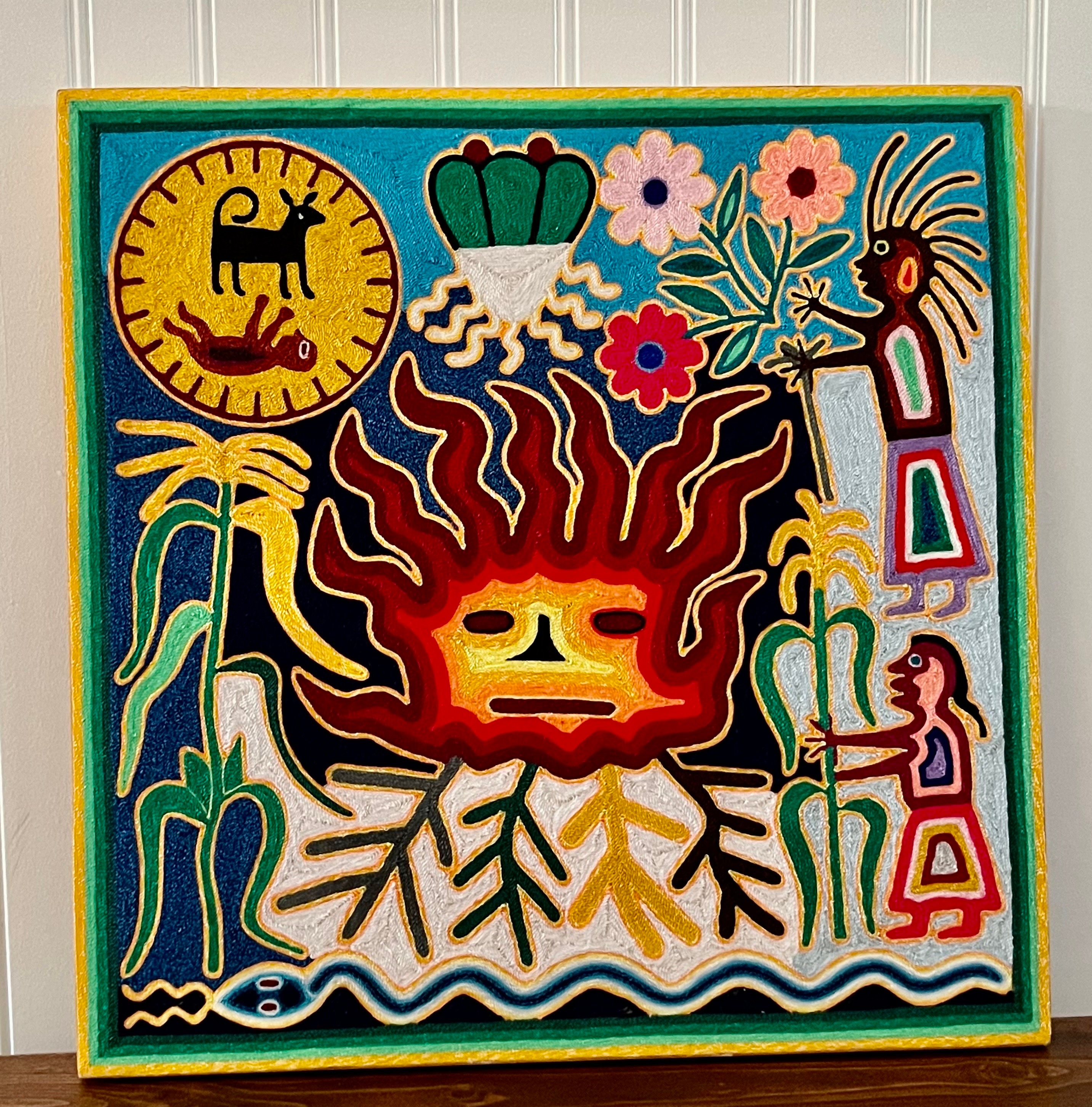 新作人気 Signed Artist Pinedo Lopez Antonio Peyote Yarn Artwork アート・デザイン・音楽