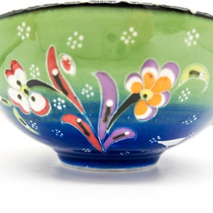 Vintage Hand Painted Turkish Functional and Decorative Bowl Multi-Coloured Ceramic Underglaze Painting Pottery Decor Gift Idea