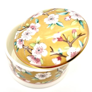 Vintage Wedgwood Yellow Golden Floral Patterned Trinket Jewellery Box Entitled May Flowers Decor Gift Idea