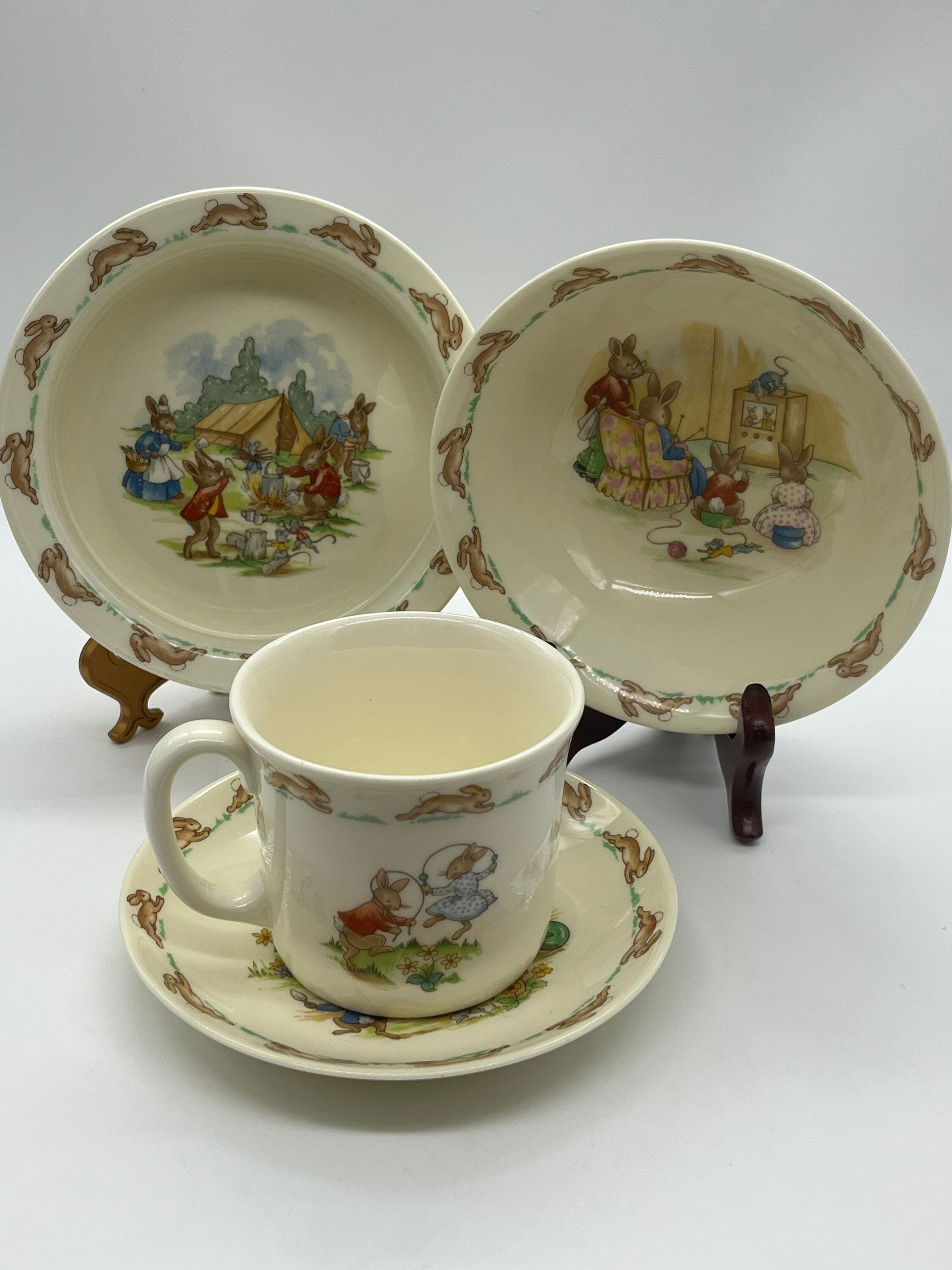 Vintage Royal Doulton Bunnykins Childrens China Set Plate, Bowl