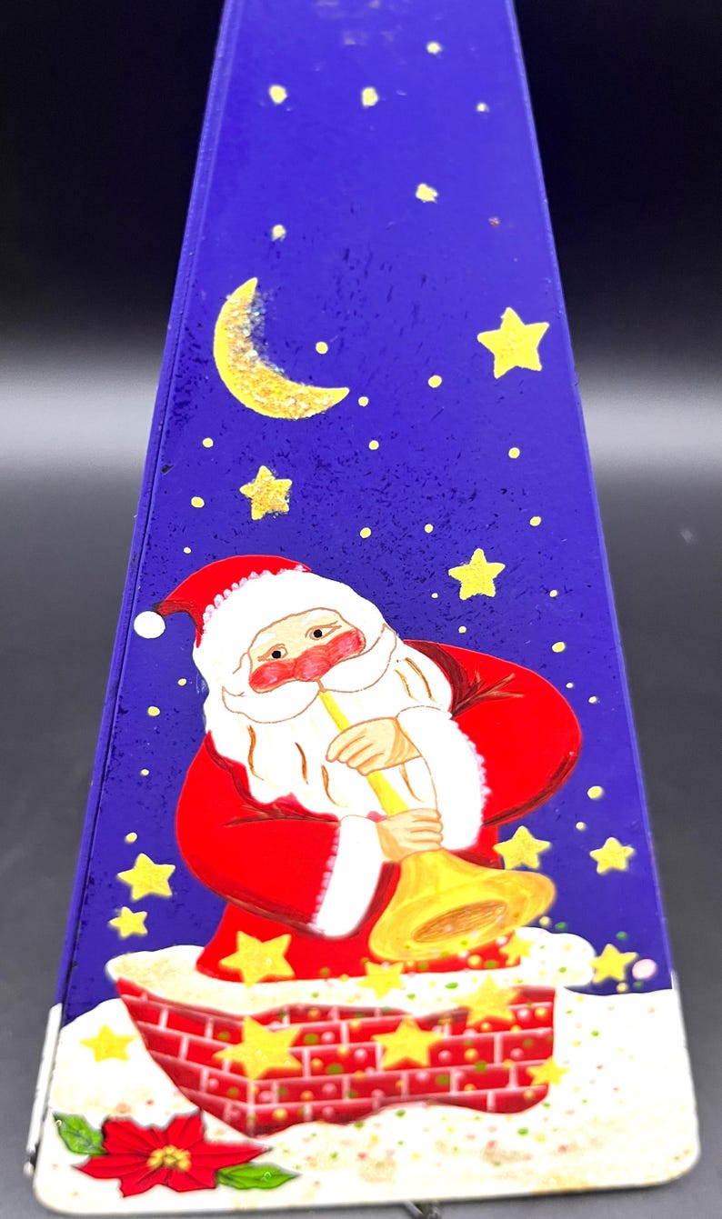 Triangular Santa Vintage Heavy Metal Triangular Shaped Wind Chime/bell Featuring Santa ...