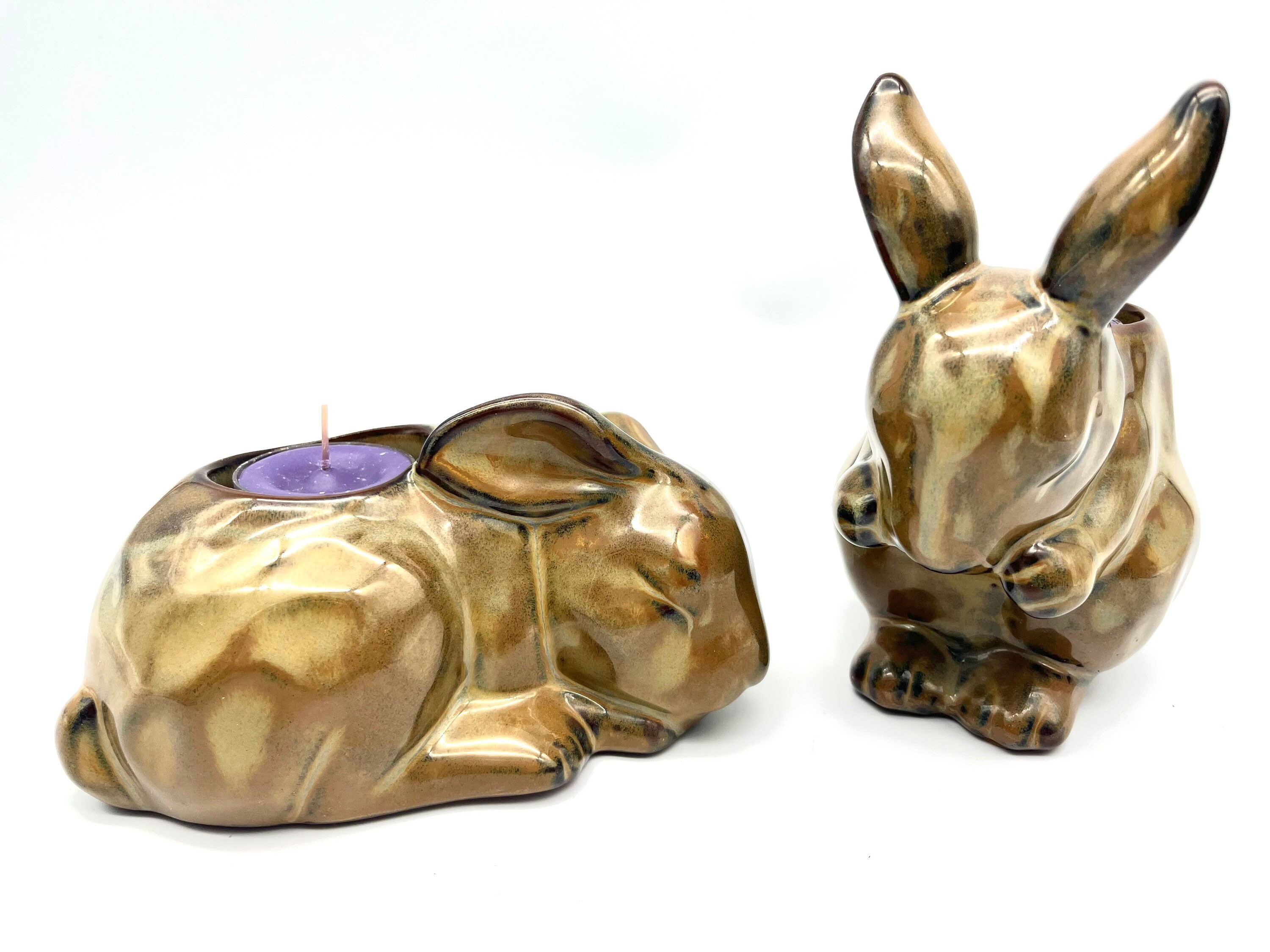 Vintage 1990's Partylite Rabbits Glazed Brown Ceramic