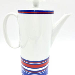 Vintage Thomas Concord Medallion White with Red and Blue Stripes Coffee/Tea/Water China Pot circa 1970s Made in Germany