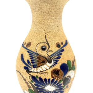 vintage Tonala Vase Poterie Artisanale Art Populaire MexicainPeint Oiseaux Fleurs Poterie Mexicaine Décor Artiste Signé Idée Cadeau