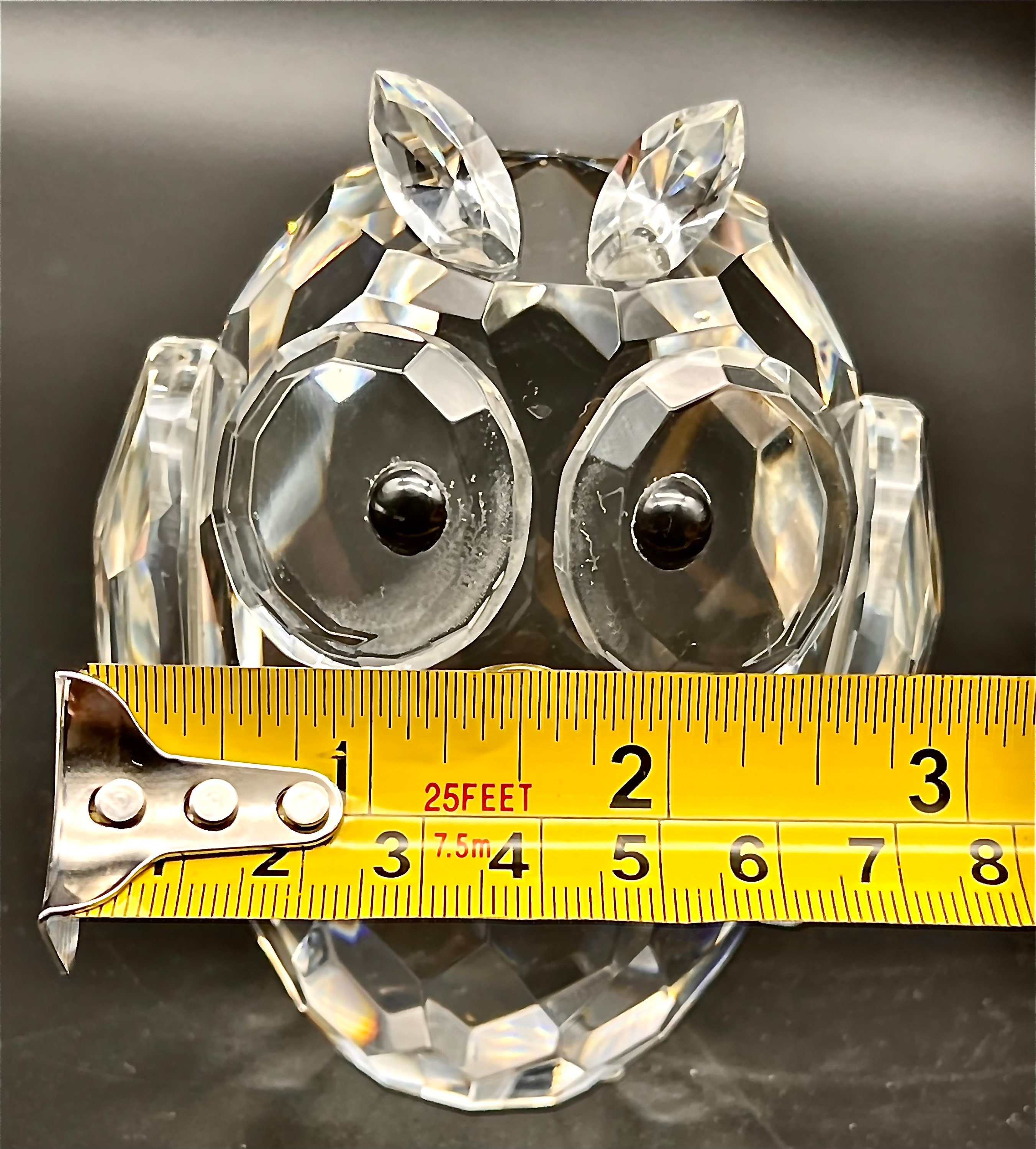 Vintage Crystal Prism Large Faceted Art Glass Owl Clear With