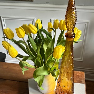 Italian Empoli Glass Bottle Decanter With Stopper Amber Genie MCM Barware Decor Piece