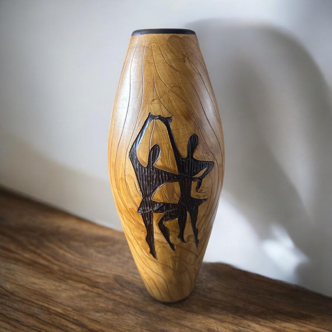 Vintage ARS Deruta Pottery Vase With Relief Carving Figures Dancing Mid ...