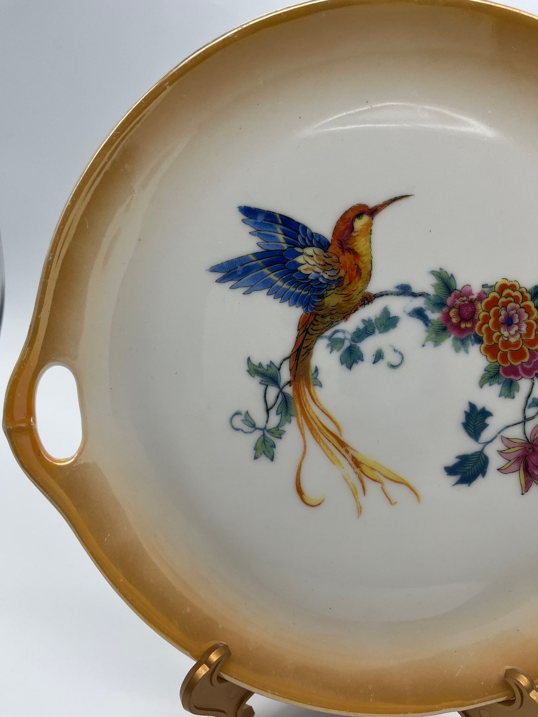 Vintage Czechoslovakia Porcelain Handled Small Platter Dish Exotic Bird ...