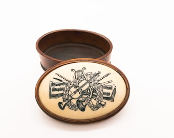 Ceramic Oval shaped Lidded Musical Instrument /Music Sheets Themed Trinket Box Decor Item Catch all Musician/Orchestra/Band Gift Idea