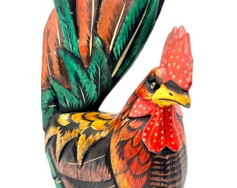 FIXOSHEE Coq en Bois Sculpté Artisanal Grosse Figurine Décorative en FIXOSHEE Coq en Bois Sculpté Artisanal Grosse Figurine Décorative en
