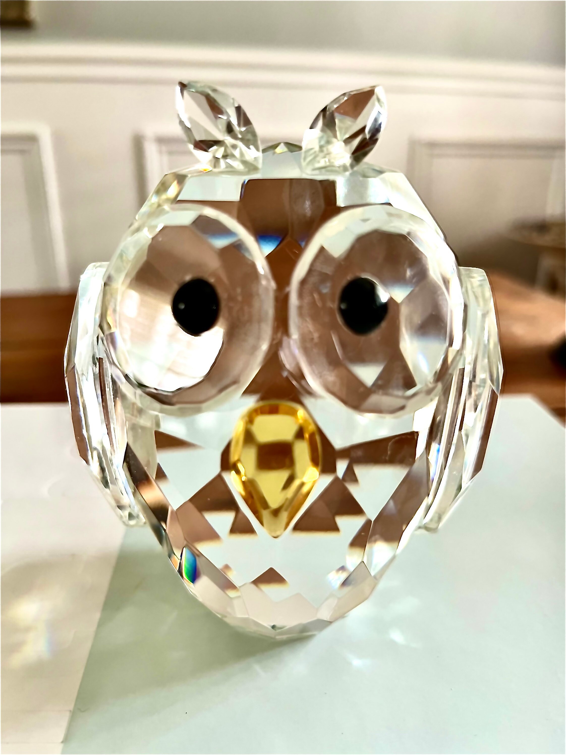 Vintage Crystal Prism Large Faceted Art Glass Owl Clear With