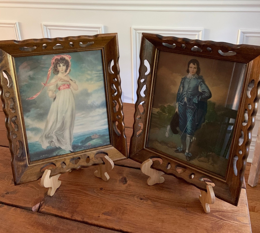 1930's Pinkey Lady and Blue Boy Wooden Framed With Glass Etsy