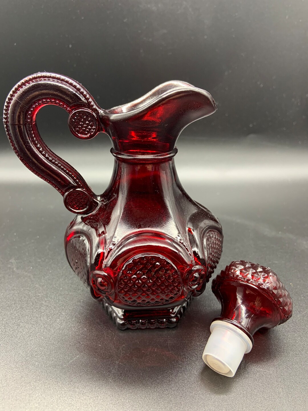 Avon Ruby Red Glass Cape Cod 1876 Cruet Collection Jug Bath Soap Holder ...