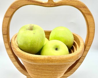 Apple Shaped Folding Collapsible  Wooden Fruit Bowl /Trivet Vintage 1970s Kitchen Table Functional Decor Gift Idea