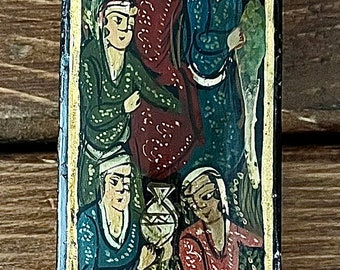 Vintage Persian Lacquer Hand Painted Pen Holder Pen Case Box Collectors Item Islamic Art