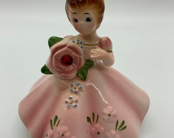 1960s Josef Originals January Birthstone Girl with Red Garnet Rhinestone - Kitschy Baby Gift or Birthday Gift - Collectible Figurine