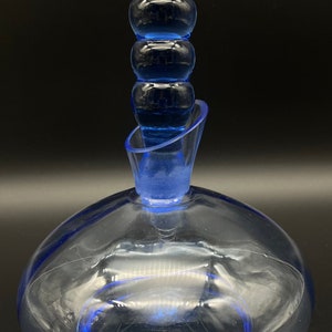 Vintage Blue Glass Decanter with Glass Stopper Liquor Server Barware Barcart Art Glass Decor Gift Idea