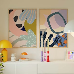 Printable Gallery Set of 2 Abstract Colorful Preppy Prints | Abstract Geometric Large Size Art | Modern Aesthetic Pastel Colors Wall Decor