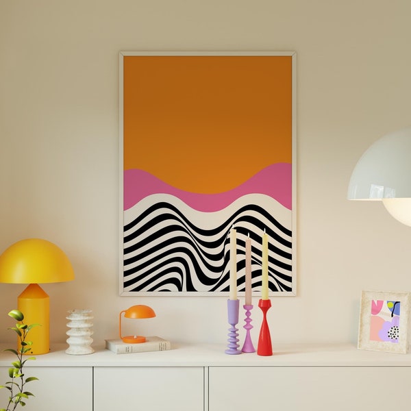 Pink and Orange Abstract Preppy Dorm Room Decor College Apartment Decor Maximalist Wall Art Modern Colorful Wall Art