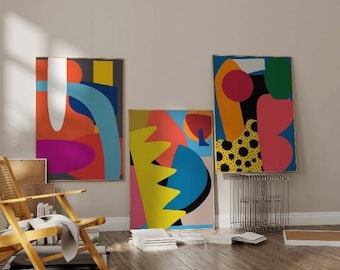 Colorful Abstract Art Abstract Set of 3 Prints Colorful Printable Colorful Wall Art Contemporary Home Decor Digital Download Modern Prints